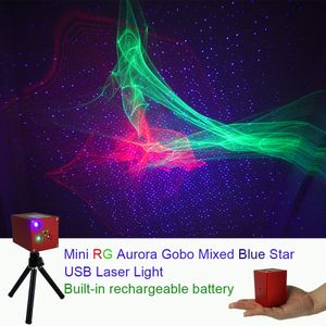 Sharelife Portable RG Hypnotic Aurora Blue Star Laser Projektor Ljus Batteri Stativ USB DJ Party Outdoor Gig Stage Lighting Effect DP-AS100