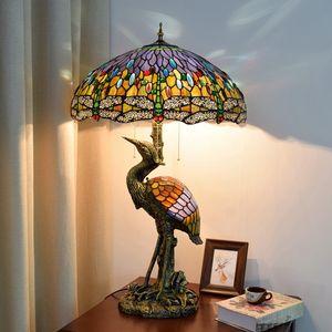 European Style Retro Crane Creative Bar Table Lamp Tiffany Stained Glass Livingroom Diningroom Hotel Art Dragonfly Decorative Lamps TF087