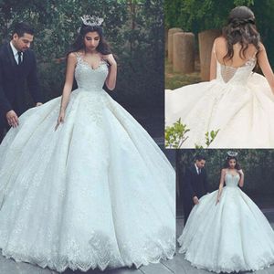 Princess Ball Gown Wedding Dresses Sexy Spaghetti Lace Appliques Lace-up Corset Bridal Gowns Backless Sleeveless Sweep Train Wedding Dress