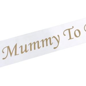 Fotavtryck Mummi att vara skärpesvitt satinband Randband Baby Shower Gravid mamma Gift Party Decorations