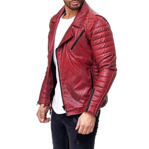 McIkkny Men Punk Leather Jackor Coats Zipper Motorcykel Causal Faux Läder Jackor Outwear för manlig storlek M-3XL Solid Färg