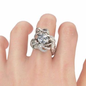 Vendita all'ingrosso topazio arcobaleno mistico colorato CZ diamante argento sterling 925 affascinante anello a fascia a forma di sirena regalo speciale gioielli di moda dal design unico