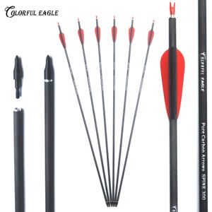 Spine 300 400 Bogenschießen-Pfeile aus reinem Carbon, 28 Zoll, 30 Zoll, 31 Zoll, ID 6,2 mm, mit austauschbaren Pfeilspitzen für Compound-Recurve-Bogen, Pfeil-Jagdschießen