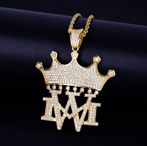 Crown with MW Necklaces & Pendants With rope Chain Gold Silver Color Bling Cubic Zircon Men's Hip hop Men jewelry