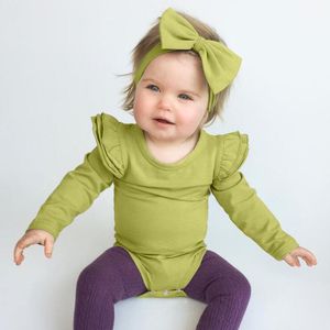 Wholesale color romper for sale - Group buy Baby Girls Rompers Fly Sleeve Girl Jumpsuits INS Long Sleeve Infant Romper Boutique Kids Climbing Clothes Candy Color Bodysuits K31 WY