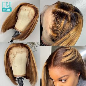 13X6 Lace Front Human Hair Wigs For Women Highlight Honey Blonde 360 Lace Frontal Wig Brazilian Remy Short BOB Front Wigs