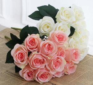 Konstgjorda Carter Roses 12 Heads 1 Bunch Rose Blomma Heminredning Pompom DIY Silk Bouquet Wedding Vase Flores Florals Dekoration GB817