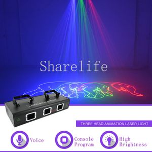 Sharelife 3 lente 1W RGB animação DMX Laser projetor Light Club Club Gig Party Show Professional Stage Efeito DJ Iluminação 503