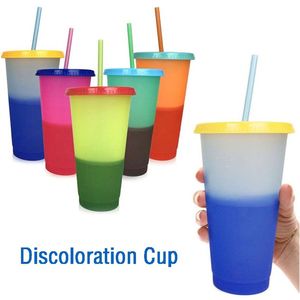 vendas Hot criativa Temperatura de Cor Mudando Summer Cup bebida garrafas de água de plástico Tumbler com tampas palhas copo T9I00374
