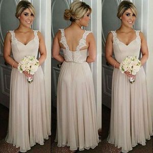 abiti da damigella d'onore country champagne a tutta lunghezza matrimonio in spiaggia in chiffon vintage 2019 ballo senza schienale plus size abiti da damigella d'onore lunghi