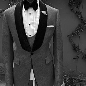 Bir Düğme Siyah Paisley Örgün Düğün Erkekler Suits Şal Yaka Yeni Üç adet İş Damat smokin (Ceket + Pantolon + Vest + Tie) W927