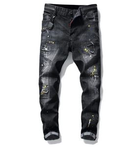 Boya Pantolon toptan satış-Erkekler Slim Fit Büyük Boy Kot Erkek Boya Delik Tarzı Yıkılan Sıska Düz Bacak Yıkanmış Lüks Rahat Düzenli Denim Pantolon Pantolon
