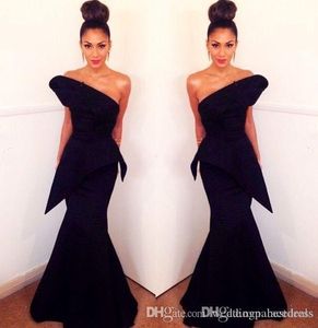 Sexy Navy Blue Mermaid Evening Dresses New One Shoulder Backless Prom Dress Formal Party Gowns Plus Size Special Occasion Women Wear