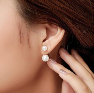 Natural pérola de água doce prata 925 Jóias brincos com 925 gravadas Wedding Party Duplo Pearl Earring Para Mulheres