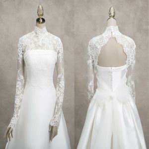 New Backless High Neck Wedding Lace Apliques Jackets Boleros Bridal envolve Cape Slave Long White Ivory Made Fade