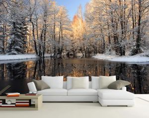 Вудс-лейк снежная сцена ТВ фон стены современные обои для гостиной