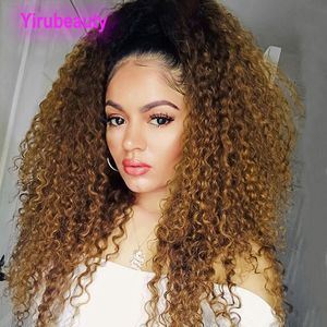 Capelli vergini brasiliani ricci crespi 1B / 30 Ombre capelli umani 13 * 4 parrucche anteriori in pizzo 12-32 pollici 1b 30 colore bicolore ricci crespi Yirubeauty