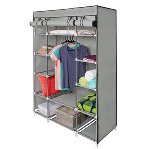 5-Layer Portable Clothes Wardrobe with Hanging Rack and 12 Storage Compartment Non-Woven Fabric Free Standing Zipper Closet Shelf on Sale