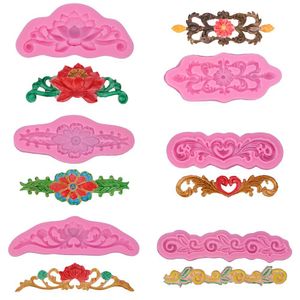 Ciasto Kremówka Dekoracji Narzędzia Formy Barok Scroll Relief Rola Granica Silikonowe Liście 3D Cupcake Topper Dekorowanie Cukierki Czekoladowa Gumpaste Formy