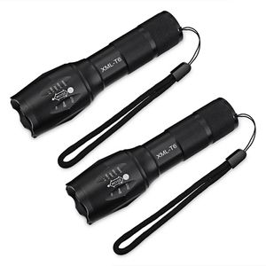 2PCS TG - 001 XML - T6 Ultra Bright LED Tactical Flashlights with Adjustable Focus and 5 Light Modes for Camping Hiking Emergency