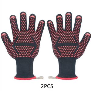 Fashion-BBQ Gloves Insulated Kitchen Tool Heat Resistant Glove Oven Pot Holder BBQ Baking Cooking Mitts Five Fingers Anti Slip sold by pcs