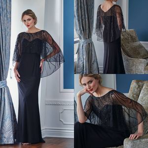 New Arrival Black Evening Dresses Jacket Beaded Chiffon Mermaid Prom Dress Scoop Neckline Formal Party Gowns