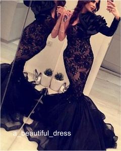 Cristais Árabe Índia Formal Mermaid Evening vestidos com Um mangas compridas Black Lace Organza Backless Prom Dress