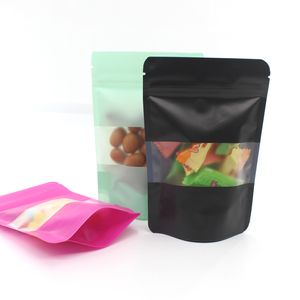 50 stks partij matte roze groene zwarte stand up ritssluiting plastic zakken met raam cadeau koffiebonen snack noten ziplock opbergtas