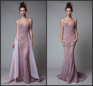 2020 Öppna Backless See Through Afton Dresses Formell Party Pageant Gown Luxury Sequins Beaded Sweetheart Prom Klänningar med avtagbart tåg