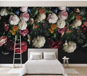 Carta da parati 3D Decorazione murale Sfondo fotografico Retrò europeo vintage disegnati a mano TV sfondo floreale muro