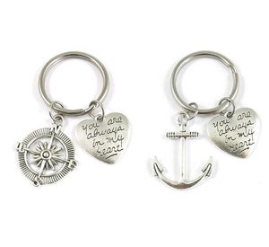 Fashion Couple Anchor Compass Keychain Rudder Keyring Nautical Steering Wheel DAD MOM heart Charms Key Chain Ring Jewelry For Lover Gift