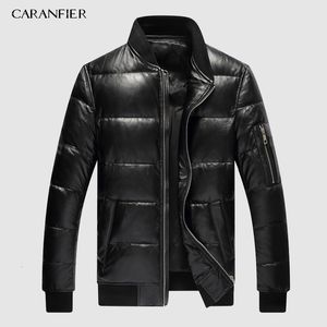 CARANFIER 2019 Herren Winter Warm Schwarz Echtes Leder Echtes Lammfell Ente Unten Bomber Jacken Mäntel Jaqueta De Couro Deri Ceket CJ191213