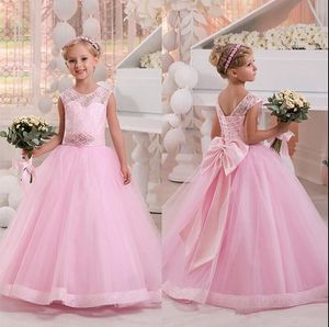 Flower Girl Dresses Sleeveless Appliques High-Low Tulle Kids Wedding Party Birthday Dress New Arrival
