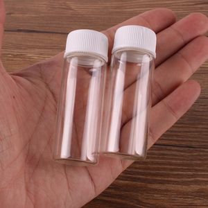 100PCS Storlek 22 * ​​60mm 14ml Transparenta glas Parfym Spice Flaskor med vit plastskruvlock liten burk