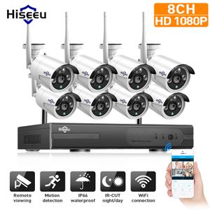 Hiseeu 1080P 무선 CCTV 8 채널 NVR 키트 야외 IR 나이트 비전 IP 카메라 무선 카메라 보안