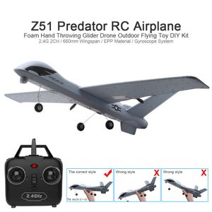 Avião RC Z51 com câmera HD de 2MP ou sem câmera 20 Minutos Fligt Time Gliders com LED Hand Throwing Wingspan Foam Plane