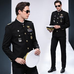 Internacional de Navio De Cruzeiro Protocolo Banquete Traje Marítimo Uniforme Capitão Ternos Chapéu + Jaqueta + Calças Gola de Roupa de Segurança