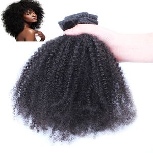 African American Mongolian virgin afro kinky curly hair clip in human hair extensions 100g Virgin curly clip remy hair extensions 18" 20" 22