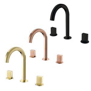 Handle dupla Três buracos generalizada Latão bacia banheiro torneira Deck Montado fria e água quente Mixer TAP Gold / Rose Gold / Preto