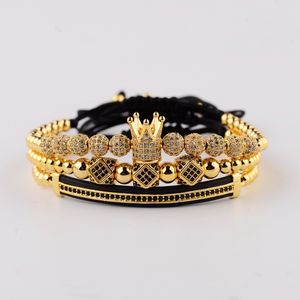 Amader 3pcs/set Luxury Cz Ball Crown Charm Copper Bead Macrame Bracelets Men Handmade Long Tube Set Bracelets&bangles For Women C19021501