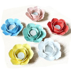 Ceramic Lotus Flower Tealight Holder Handmade Floral Shape Candle Crafts for Wedding Home Pink White Yellow Blue Cyan Red