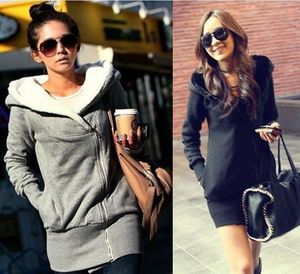 Fashion-n's Upper Garments female Plush Hat Lapel slant Zip Fleece Hoodies & Sweatshirts