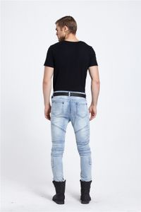 Оптовые тощие джинсы мужчины большие размеры разорванные молния светло-цветное соединение эластичная талия байкер все сезон повседневные брюки