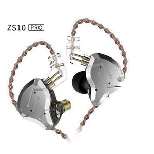 Проводные наушники KZ ZS10 Pro Металлические гарнитуры 3,5 мм Джек Hybrid 10 единиц Hifi Bass Earbuds в ушконом мониторе наушники Спортивное шумоподавление