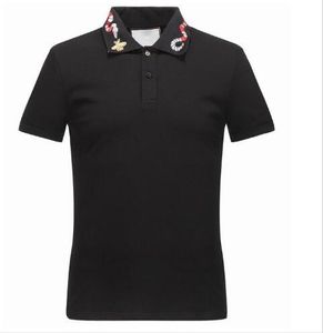 Nakış Yılan Arılar Streetwear polo t-shirt ile Moda Çiçek Tasarımcısı polos gömlek Erkekler Rasgele Klasik Katı Pamuk polos Yaka