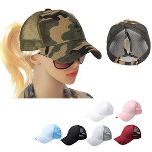 Camouflage Ponytail Trucker Hats Women Messy Bun Baseball Hat Snapback Caps Sun Caps Net Surface Breathable Casual Hats