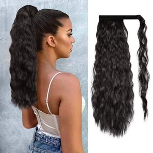 Klipp i hästsvansförlängning Wrap runt Long Corn Curly Pony Tail Hair 18 tum Non-Remy Hairstycke - Svart 140g