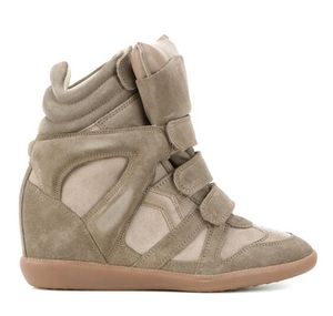 Hot Sale- Box Shoes Isabel Bekett Couro E Tênis de Camurça Paris Fashion Designer Clássico Marant Couro Genuíno Altura Aumentando Sapatos