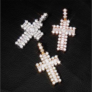 Iced Out 2 Row CZ Cross Pendant Necklace Bling Micro Pave Cubic Zirconia Simulated Diamonds Jesus Cross Pendant Hip Hop Jewelry