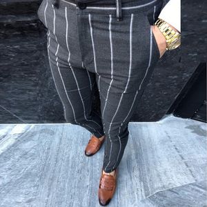 Smart Casual Spodnie Mężczyźni Wiosna Moda Slim Spodnie Pantalones Hombre Paski Proste Leg Joggers Ołówek Spodnie Męskie Streetwear V200411